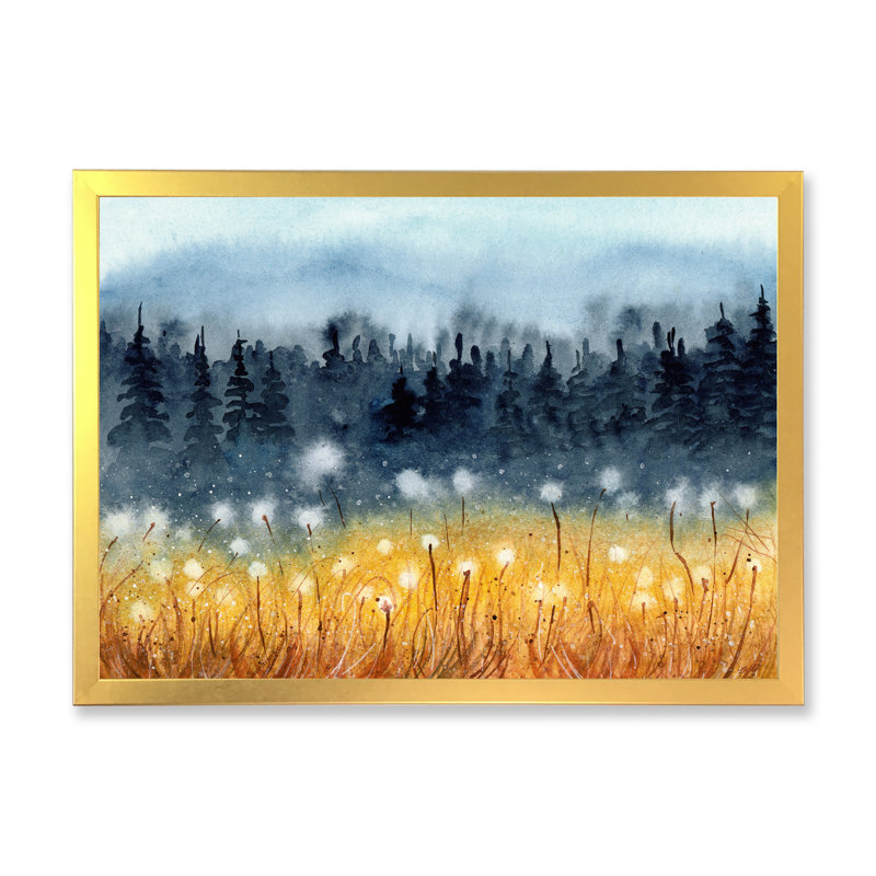 Paysage avec un champ de blé jaune - reproduction sur toile, Cadre doré, H 34 po x l 44 po