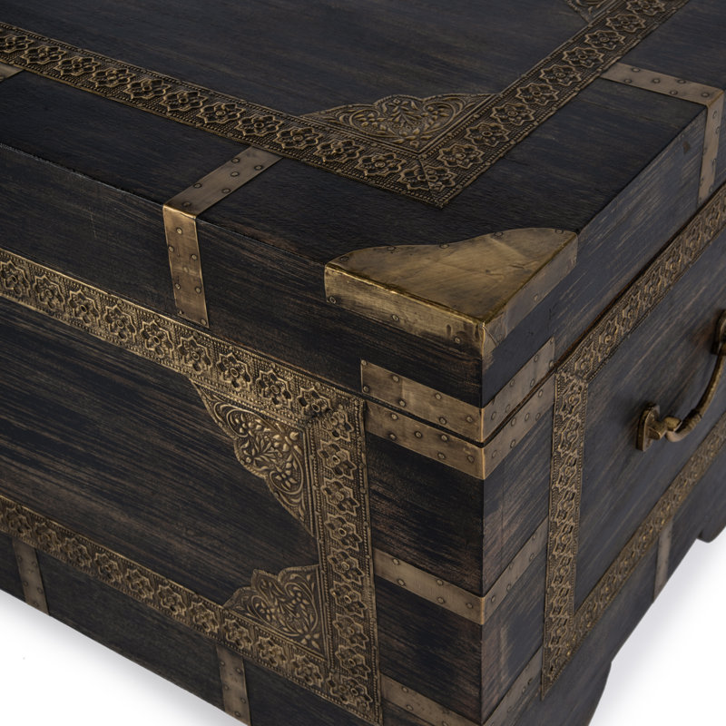 Nador Hand-Painted Brass Inlay Storage Trunk Coffee Table, Brown/Gold