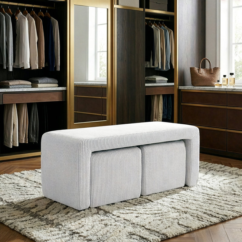 Banc en velours côtelé Belgin, Beige