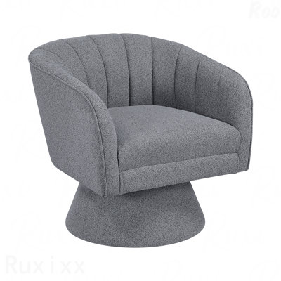 Chaise d'appoint, fonction pivotante de style moderne, boucle grise foncée revêtue de tissu d'ameublement en bois massif, coussin de siège en mousse et meubles de style unique pour les patios extérieurs