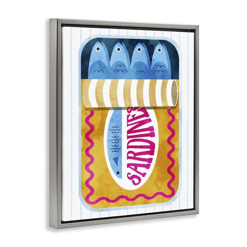 Cadre flottant audacieux en forme de sardines en conserve, design par Lil 'Rue, H 31 po x l 25 po, Cadre flottant gris lustré