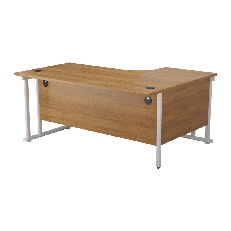 L-Shaped Metal Base Desk Shell, 73cm H x 180cm W x 120cm D, Left, Grey Oak/Silver