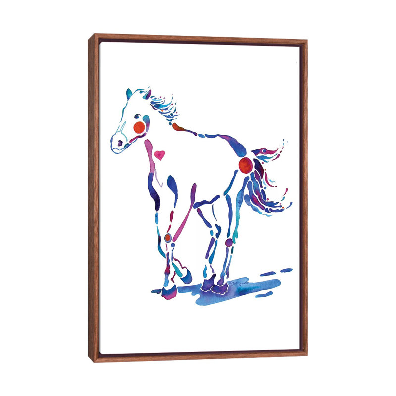 «Pony Horse» par Jo Lynch - impression d'art graphique, Toile avec cadre en bois classique, Pas de tapis