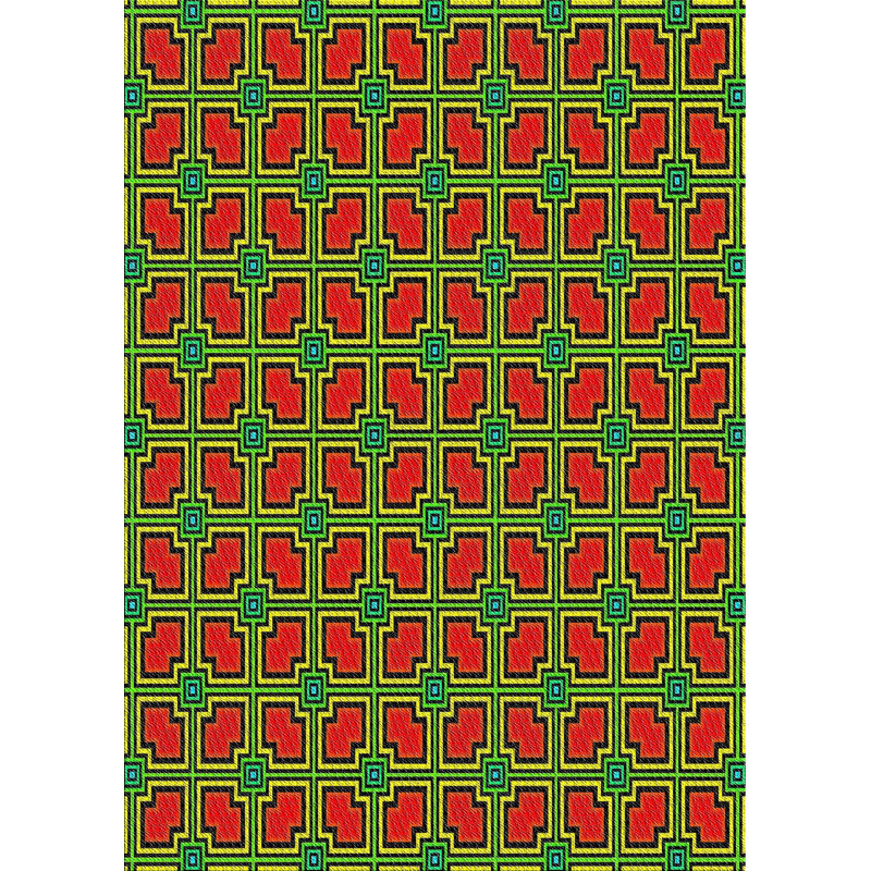 Tapis orange/vert tissé à la machine, Rectangle 5 pi x 7 pi