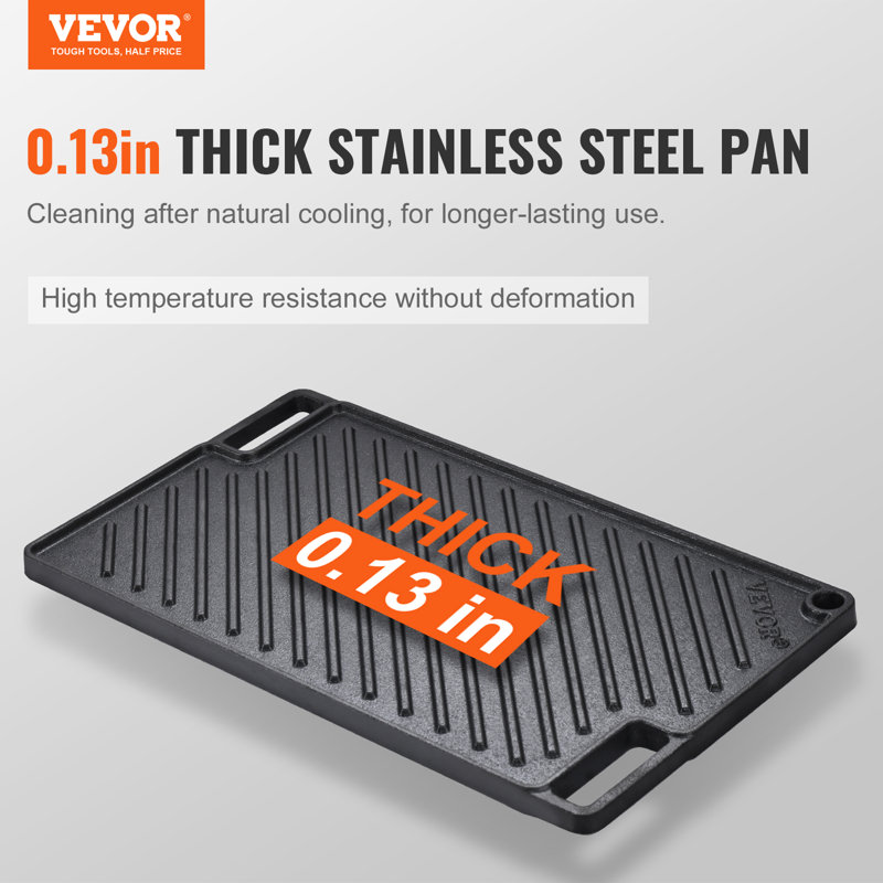 Black Cast Iron Reversible Double Burner Griddle Pan