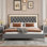 Grand cadre de lit tapissier grand avec lumières DEL, lit plateforme moderne en velours avec tête de lit capitonnée, gris