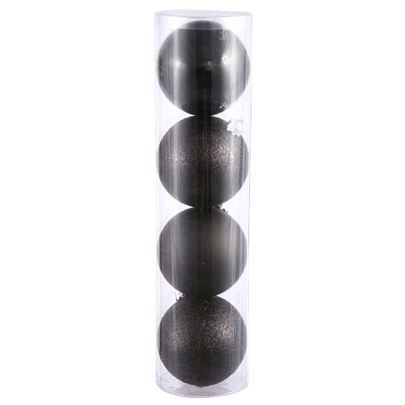 Ornement boule de Noël (ensemble de 24), H 4,75 po x l 4,75 po x P 4,75 po, Noir, noir, noir, noir, 4