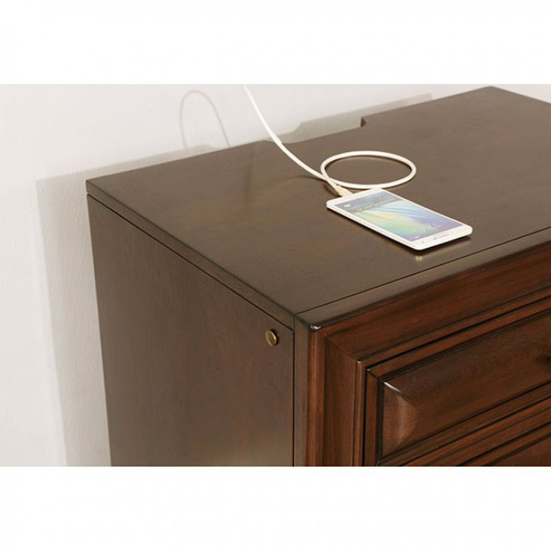 Table de chevet pour chambre à coucher avec 3 tiroirs - fini cerisier brun et bois massif, Brun