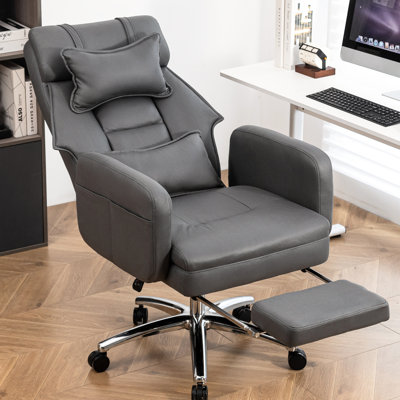 Fauteuil de bureau ergonomique pivotant, inclinable à 155°, soutien lombaire, cuir beige, repose-pieds pratique, assise en mousse, style européen, confort optimal, assise déperlante de style traditionnel américain.
