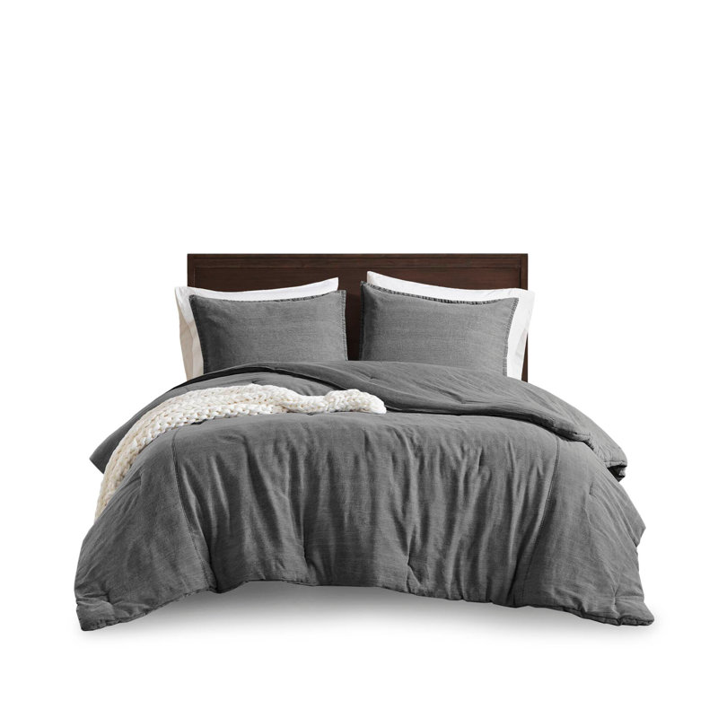 Ensemble d'édredon en sergé délavé, Édredon simple et 1 taie d'oreiller, Gris