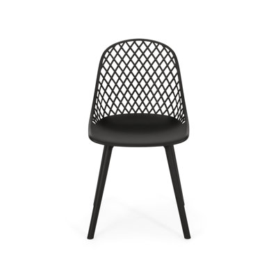 Chaise d'extérieur avec fabrication stable - Chaise Lily en polypropylène noir, résistance aux intempéries, 21,6 po Largeur, hauteur de l'emballage de 20,3 po en polypropylène, finition noire, profondeur de 27,5 po