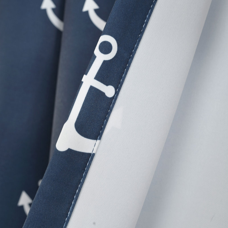 Navy Anchor Print Blackout Polyester Window Curtains