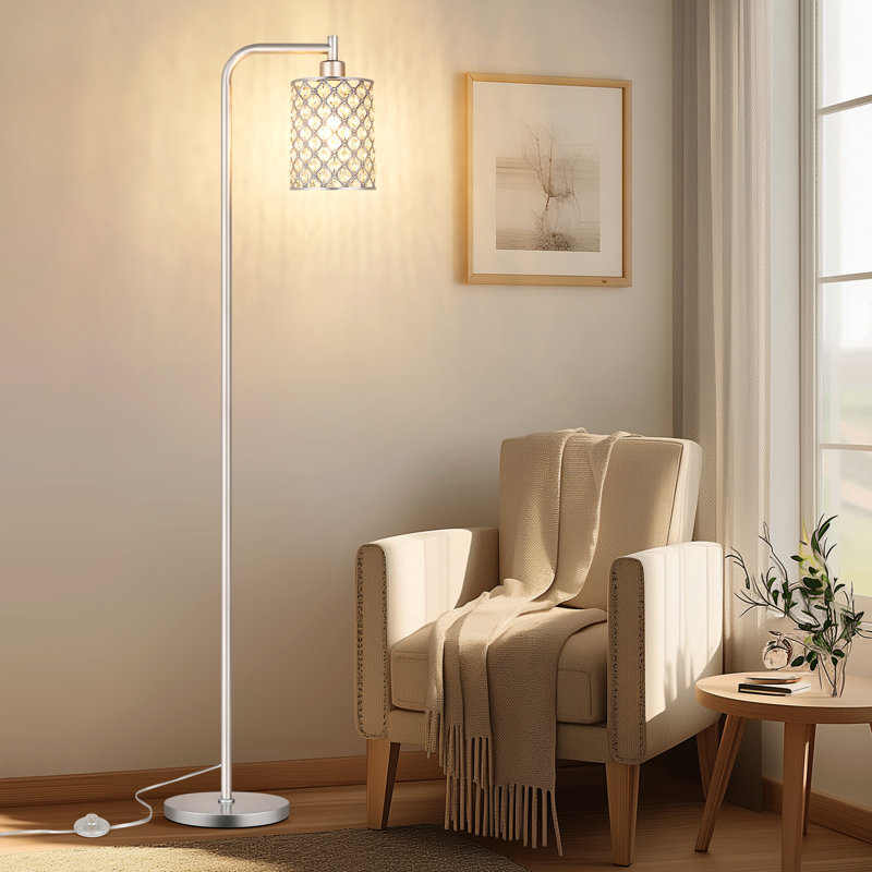 Industrial Floor Lamp For Living Room, Modern Standing Lamp With Crystal Lampshade Pedal Switch, 67” Tall Lamp For Bedroom Study Room, Gold (2700K Led Bulb Included)