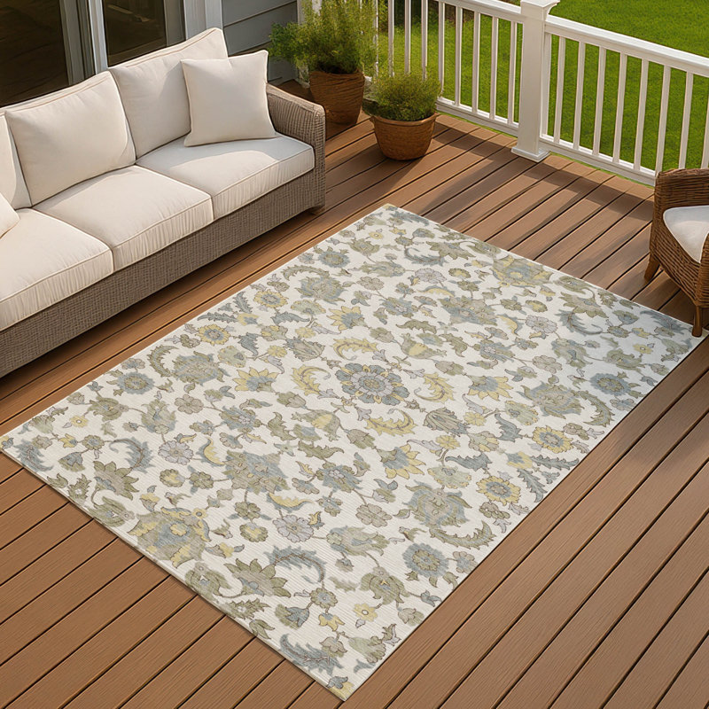 Machine Washable Indoor/Outdoor Chantille ACN2473 Global Rug, Ivory, 5' x 7'6"