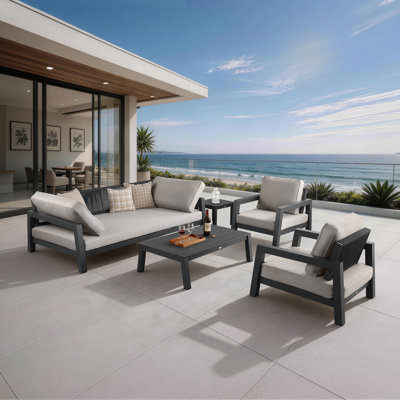 Burchfield 5-Piece Outdoor Conversation Set with 3-Way Convertible Sofa