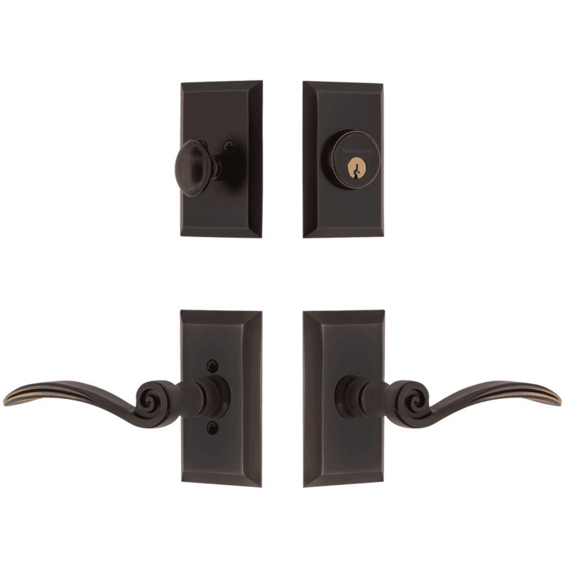 Nostalgic Warehouse Studio Entry Set with Swan Lever in Timeless Bronze, Timeless Bronze, Right