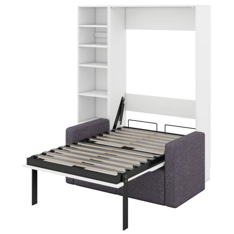 Lit escamotable Verlina avec canapé et tablettes, Lit simple, Gris foncé