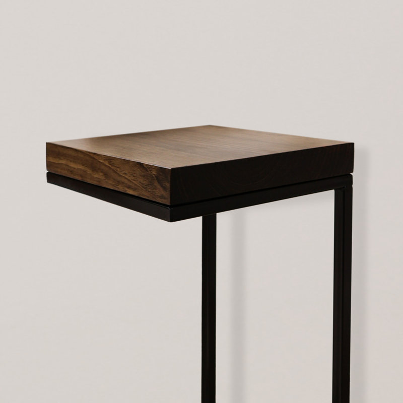 C Shape Rustic Side Table, Walnut/Black