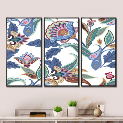 «Fantasy Flowers Paisley» - Ensemble de 3 reproductions sur toile flottantes