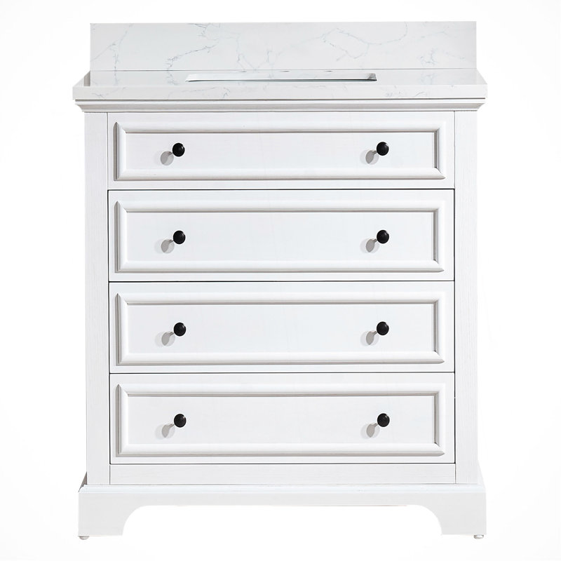 Fully Assembled 36'' Freestanding Single Bathroom Vanity With Marble Top