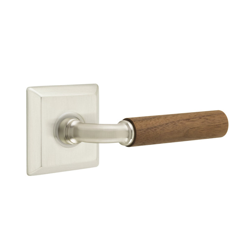 Ensemble de leviers de passage Emtek Select avec rosette Quincy et tige R-Bar, poignée en noyer foncé (CF), Nickel satiné