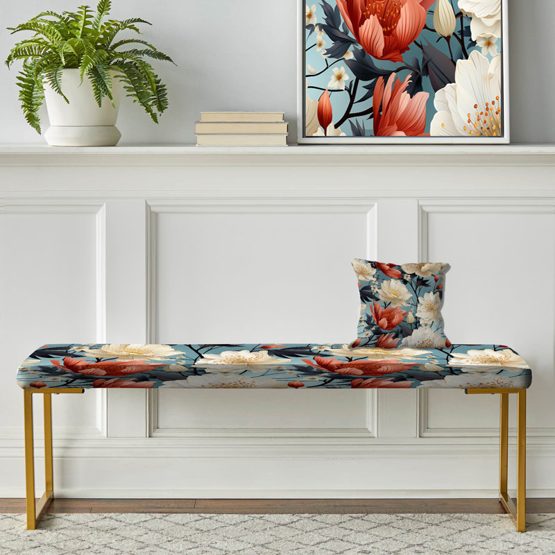 Banc rembourré or, Beige And Colour Poppies Flowers Pattern
