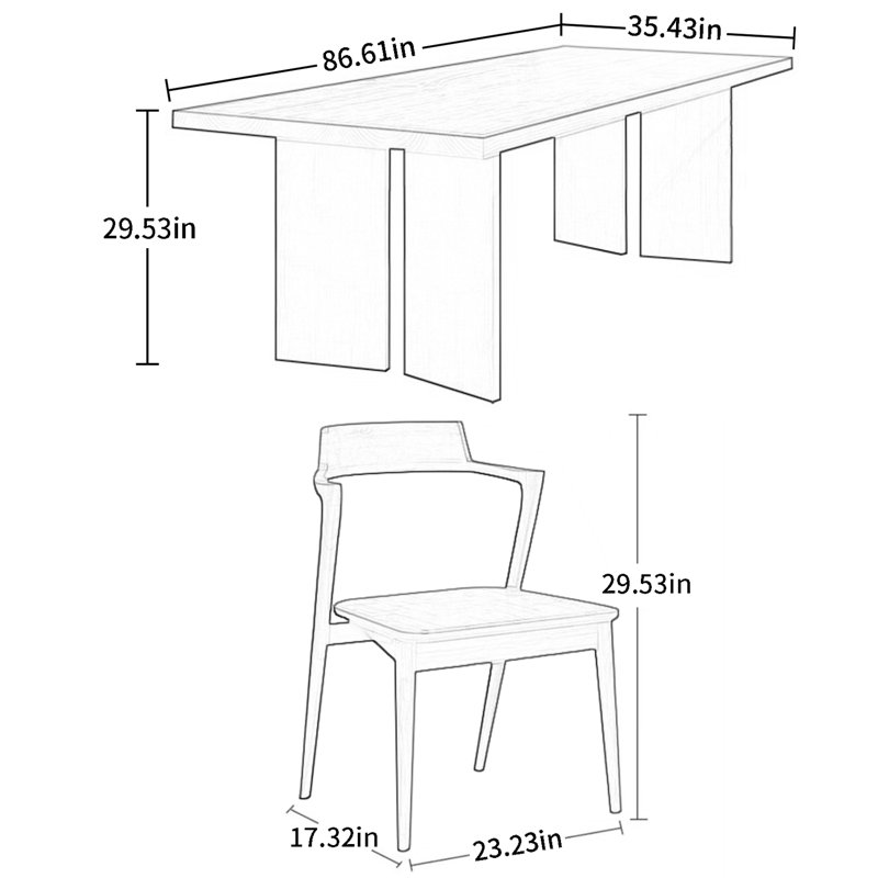 Ensemble de salle à manger Beaussicot, H 29,53 po x L 86,61 po x l 35,43 po