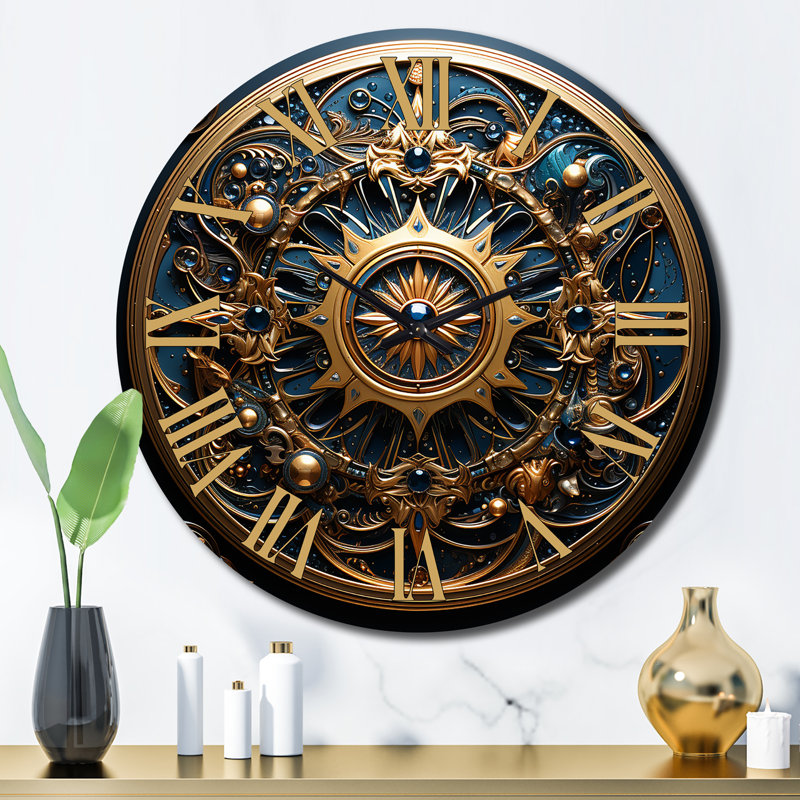 Horloge murale sceau antique or et bleu sarcelle, Grand
