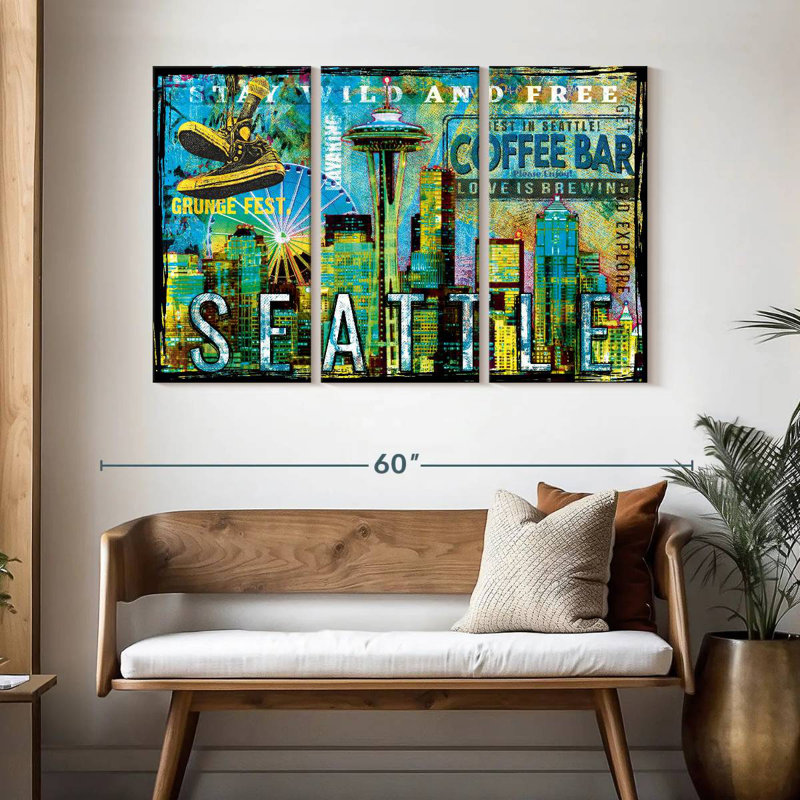 Rorry Seattle Stay Wild And Free Grunge, 32" H x 50" W