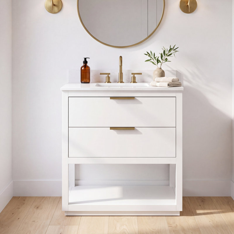 Felicity 30'' Single Bathroom Vanity with Engineered Marble Top, White