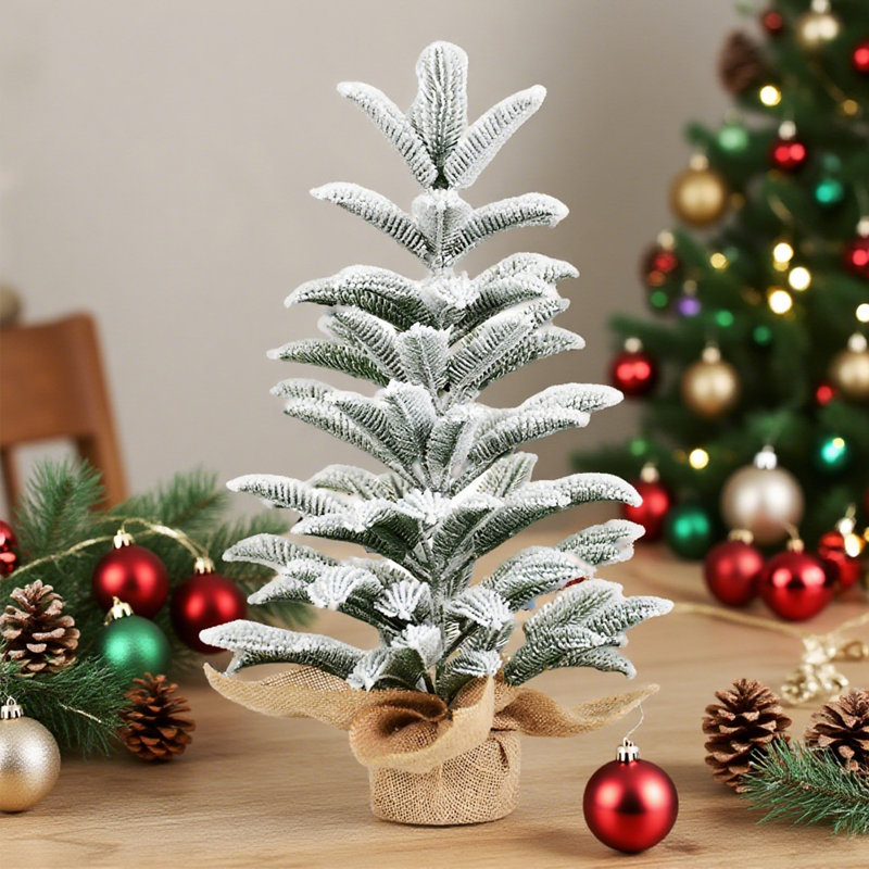 Arbre de Noël de table floqué 50 cm, mini arbre enneigé PE, petit décor de vacances d'hiver pour la maison, le bureau, le bureau ou les cadeaux