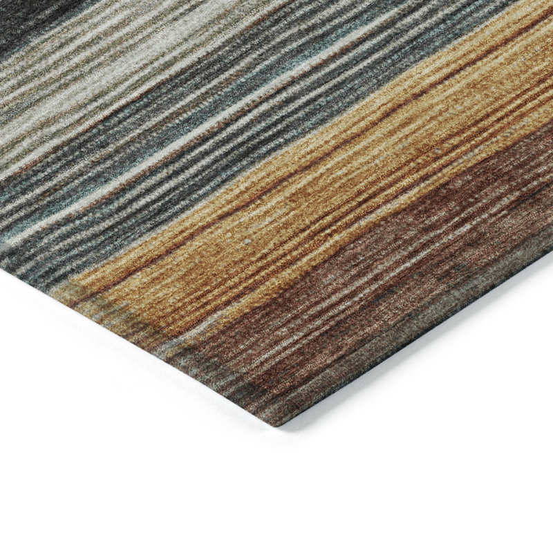 Tapis intérieur lavable rayé beige doré et taupe 9 pi x 12 pi Fairwinds