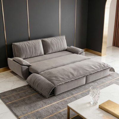 73.2" Queen Pull Out Sofa Bed,3-In-1 Convertible Sleeper Sofa,Multi-Functional Velvet Loveseat Bed,Grey