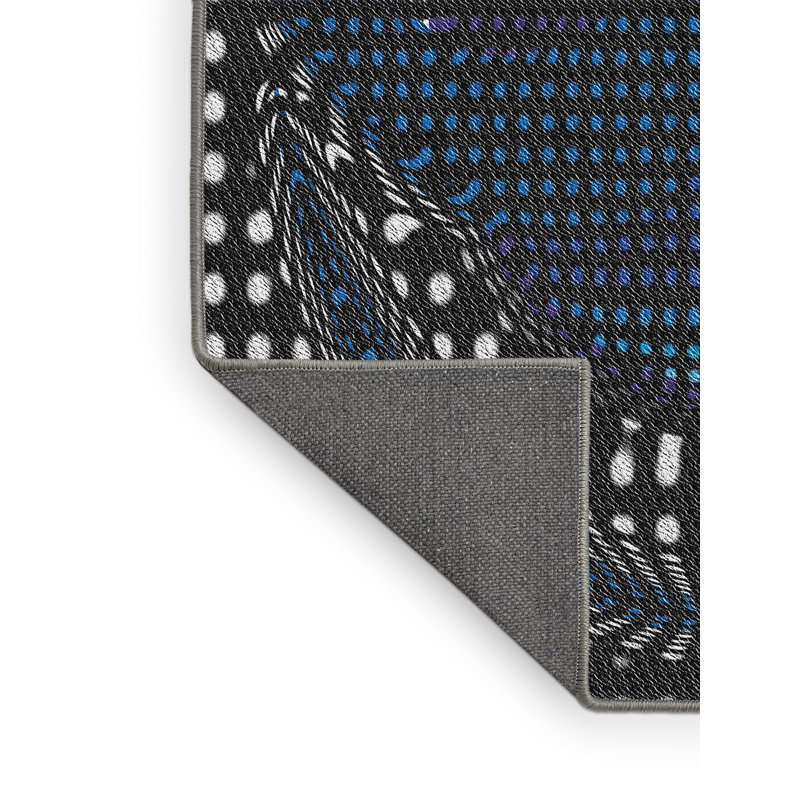 Tapis noir/bleu à motifs, Rectangle 5 pi x 7 pi