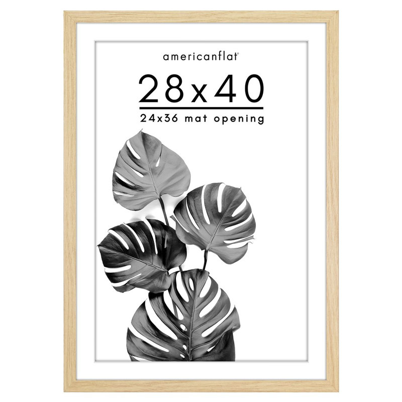 Poster Frame - Wooden Picture Frame with Mat and Plexiglass Cover, Natural Oak, 28" x 40" , 24" x 36"