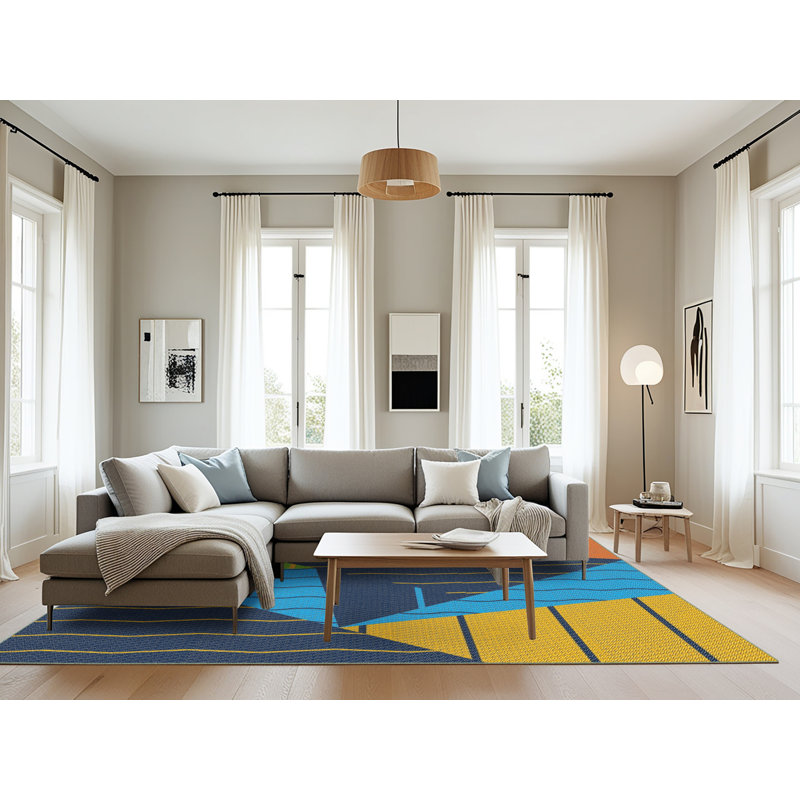 Tapis décoratif bleu, Rectangle 8 pi x 12 pi