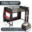 Lit de jeu double en bois massif noir avec cadre en panneau de fibres à densité moyenne avec bureau, tablettes à plusieurs rangements, porte-vêtements à DEL et à suspendre-1443631220-1443631221