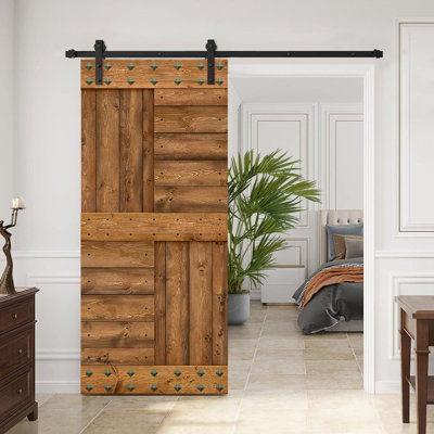 Paneled Wood DIY Barn Door with Installation Hardware Kit and Clavos