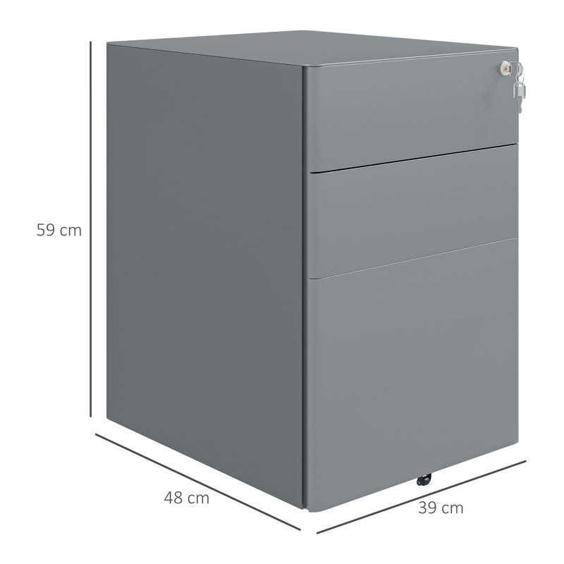3 Drawer Filing Cabinet, Grey