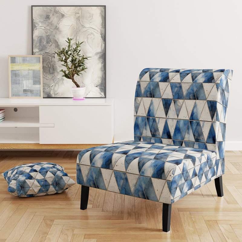Rustic Cobalt Triangle Symphony - Fauteuil de chambre rembourré moderne, fauteuil d'appoint géométrique moderne
