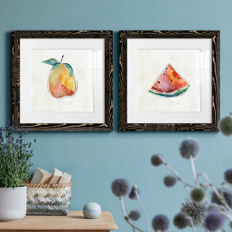 Happy Pear - ensemble de 2 peintures encadrées, H 17 po x l 34 po x P 1,5 po, Cadre noir