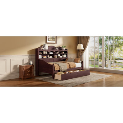 Retro Twin Daybed With Storage, , Ideal For Small Bedrooms, No Box Spring Needed Storage Drawers And Shelving, Style, Safe