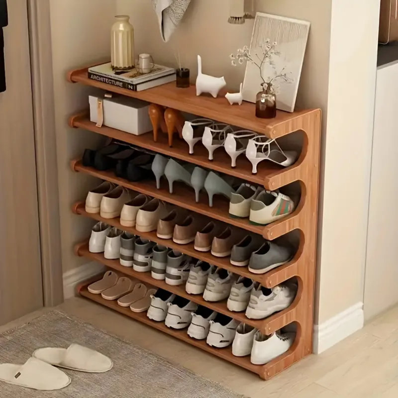 Wood Grain Shoe Rack, Multi-layer Storage Organizer With Independent Cubicles, Space-saving Design For Entryway, Closet & Mudroom