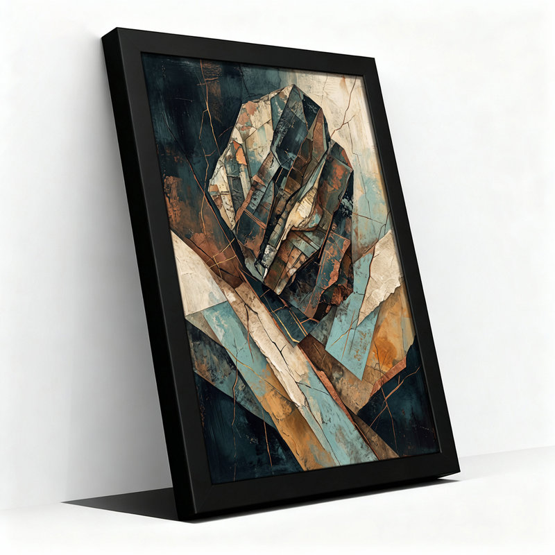 Art mural sur toile à texture géométrique abstraite sarcelle foncé et rouille, 36"H x 24"W