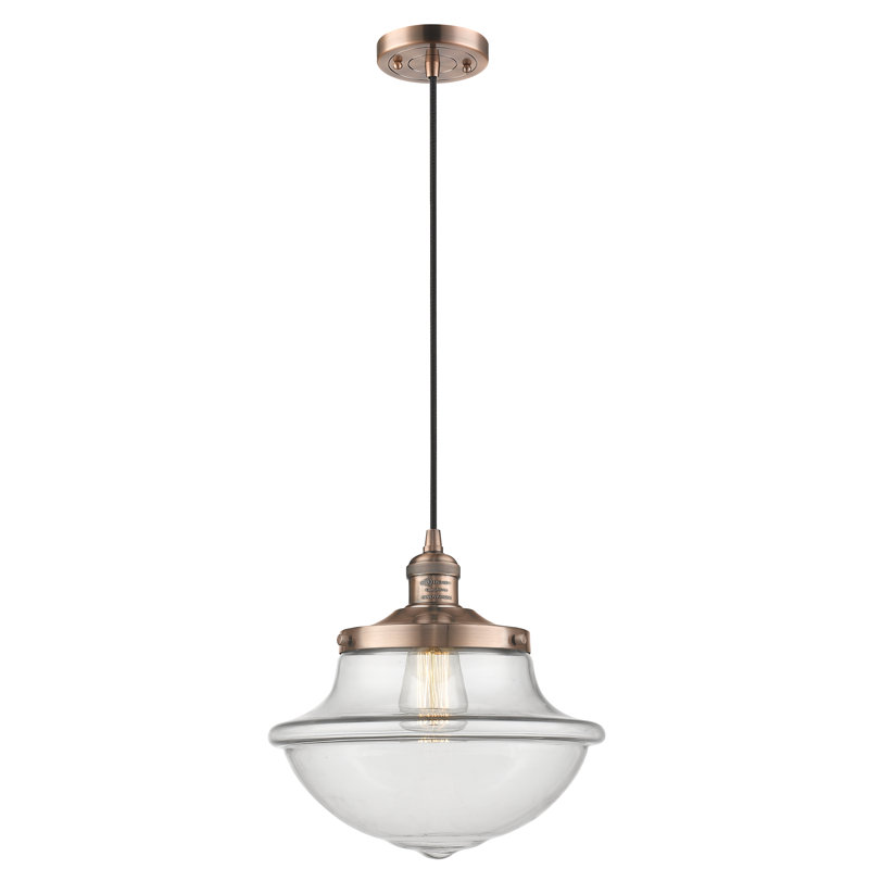 Luminaire suspendu simple à 1 lumière Baptiste, Cuivre antique, Ampoule non incluse, Transparent