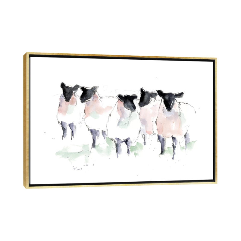 «Minimalist Watercolor Sheep I» par Ethan Harper - reproduction d'art, H 26 po x l 40 po x 1,5 po, Toile encadrée d'or