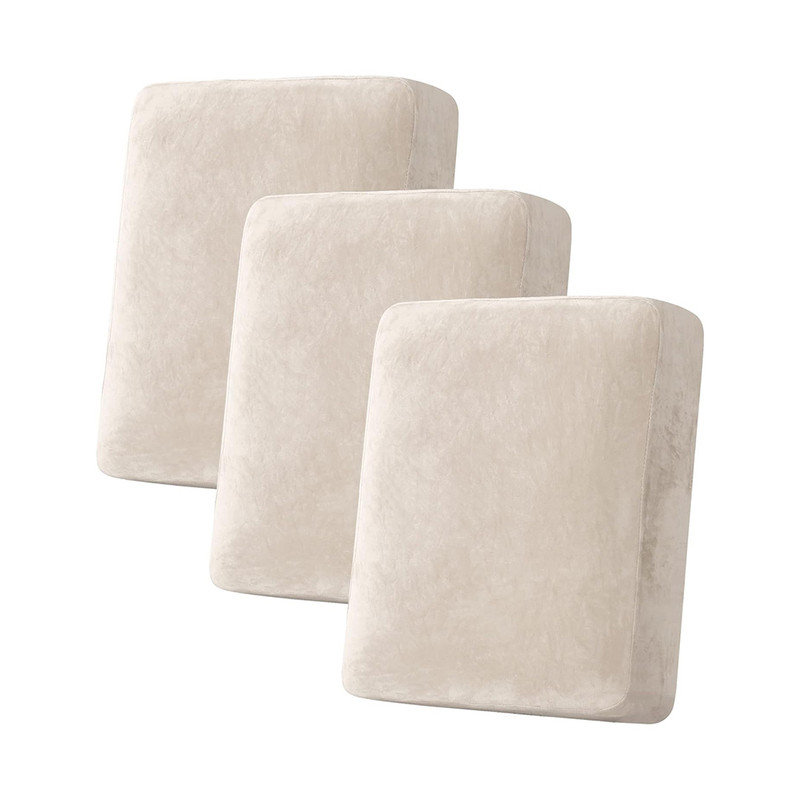 Velvet Plush Fabric Box Cushion Slipcover Machine Washable, Ivory Velvet, 9.5" x 141" x 39"
