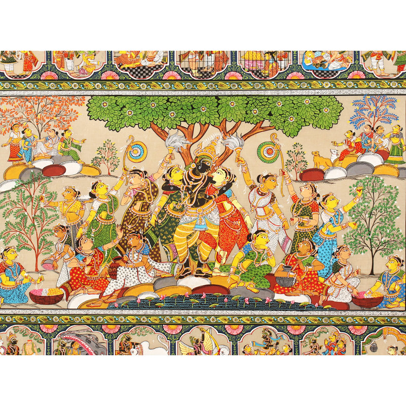 Lord Krishna Rasleela | Patta Painting On Tussar Silk