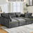 L-Shaped, Sectional , Living Room, Movable , Ports, Phone Holder, Chenille Upholstery, Grey Grey, Modular, Bed, Reconfigurable Charging, Lumbar Pillows, Easy To Assemble-1522949606