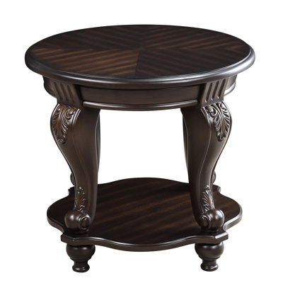 Indoor Small Table, Round End Table, Wood Side Table With Shelf For Living Room